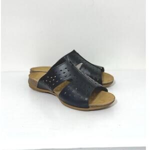 Propet Women's Fiona 8.5 XX 4E  Black Leather Slide Sandals Decorative Cut-Outs